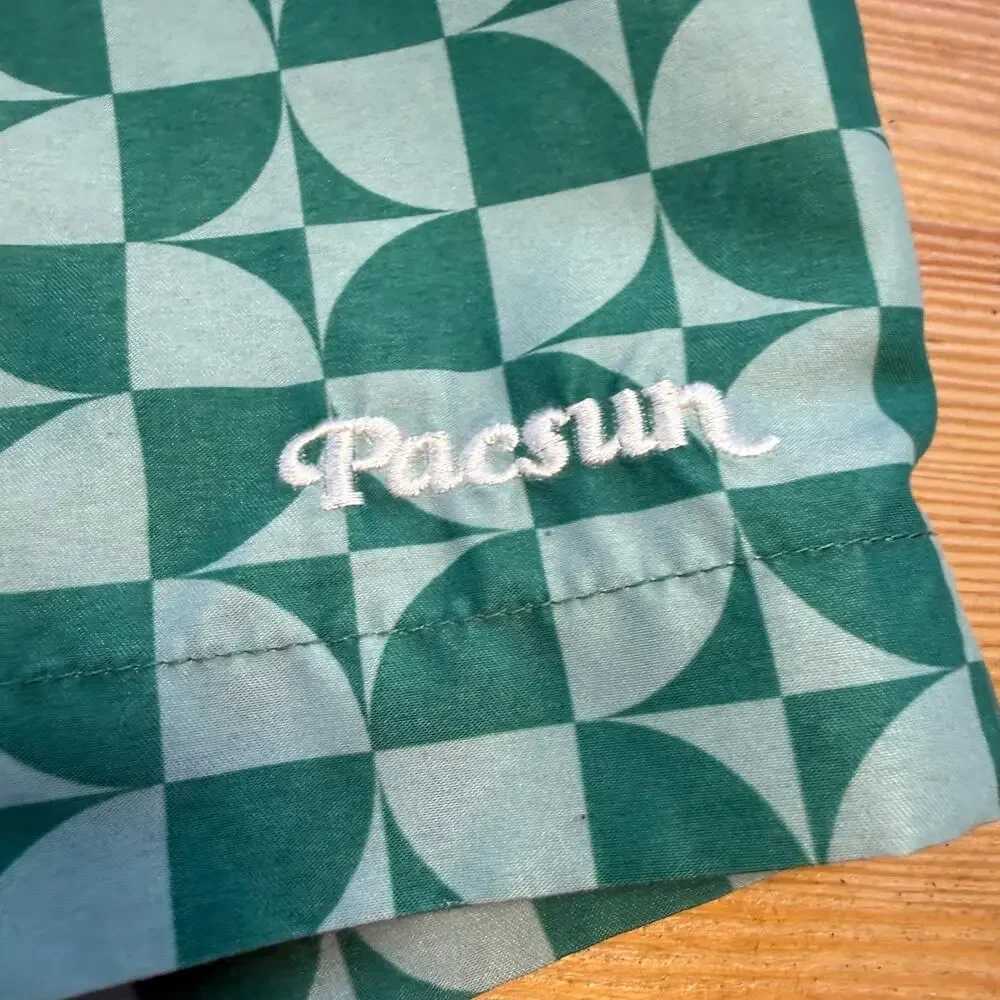 PacSun Green Geometric Swim Trunks Mens Small Volley Shorts